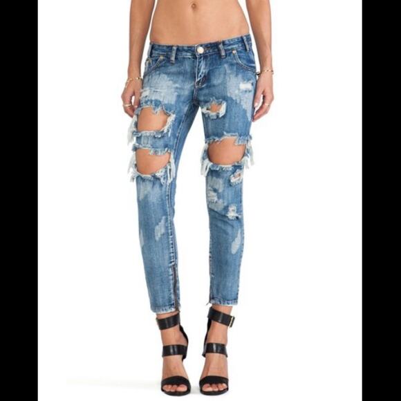 One Teaspoon Womens Medium Wash Distressed Ankle Trashed Free Birds in Cobain 25 - Picture 1 of 11